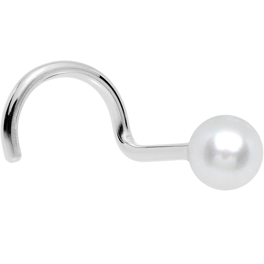 Solid 14K White Gold 3mm Pearl Nose Screw Ring