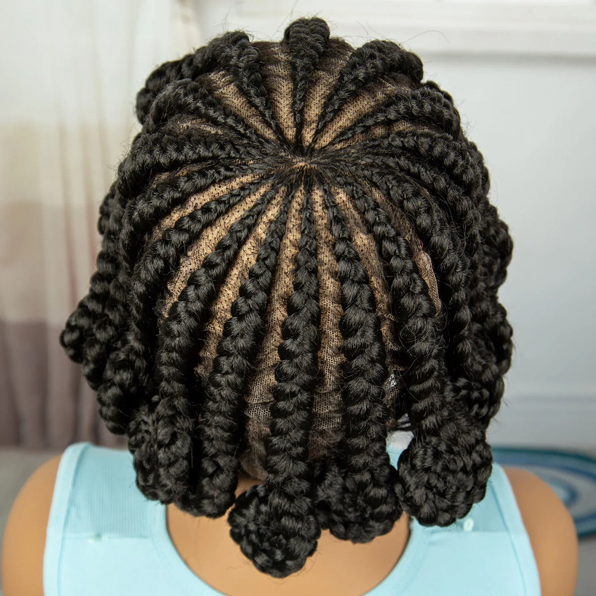 Handmade Knotless Bantu Cornrow Braids Wig | Full Lace Front | Short Braids