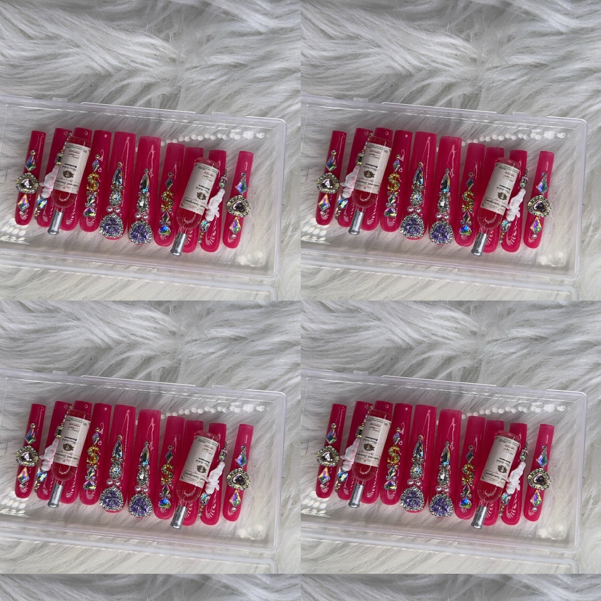 Pink acrylic press on nails with champagne