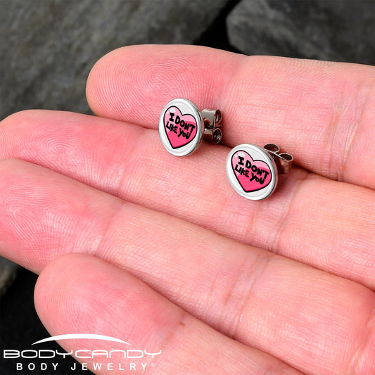 I Don't Like You Valentine Heart Stud Earrings