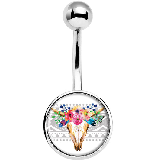 Watercolor Flower Animal Skull Belly Ring