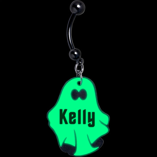 Custom Black Glow In The Dark Halloween Ghost Dangle Belly Ring