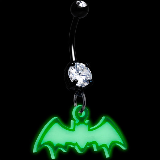 Glow in the Dark Dangle Bat Belly Ring by Onyx O