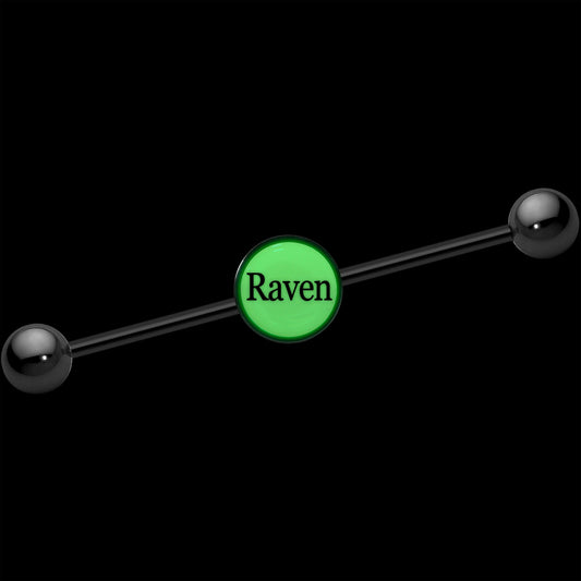 Custom Glow in the Dark Personalized Industrial Barbell in Black Titanium