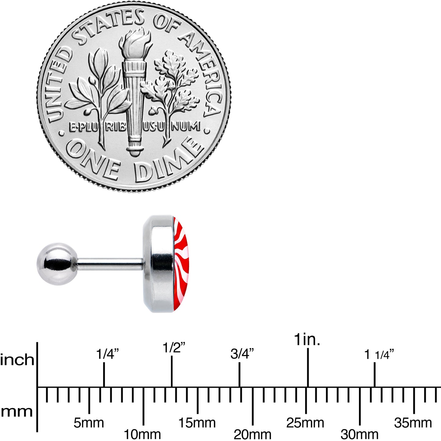 16G 1/4 Holiday Peppermint Candy Tragus Cartilage Earring