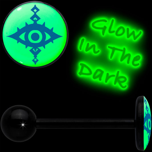 Glow in the Dark Black Anodized Evil Eye Barbell Tongue Ring by Onyx O