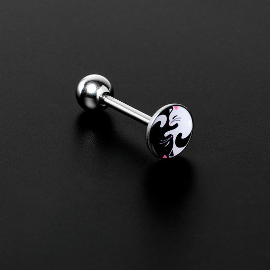 Cute Kitty Cat Yin Yang Barbell Tongue Ring by Onyx O