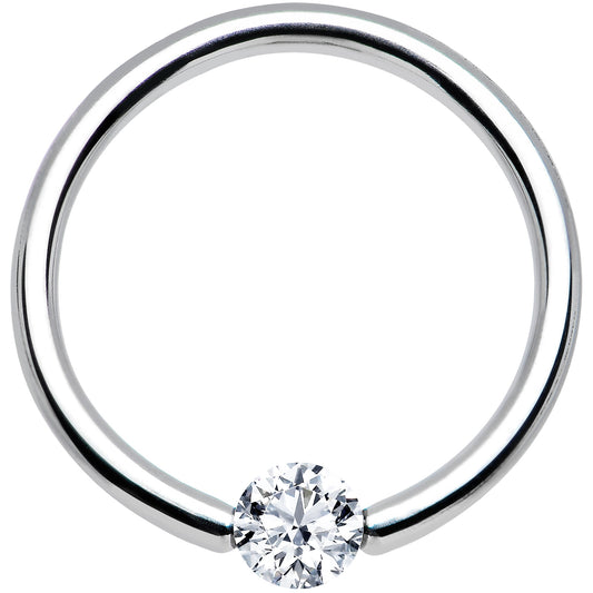 14G 7/16 Solid 14k White Gold 4mm Clear Cubic Zirconia Tension Captive Ring