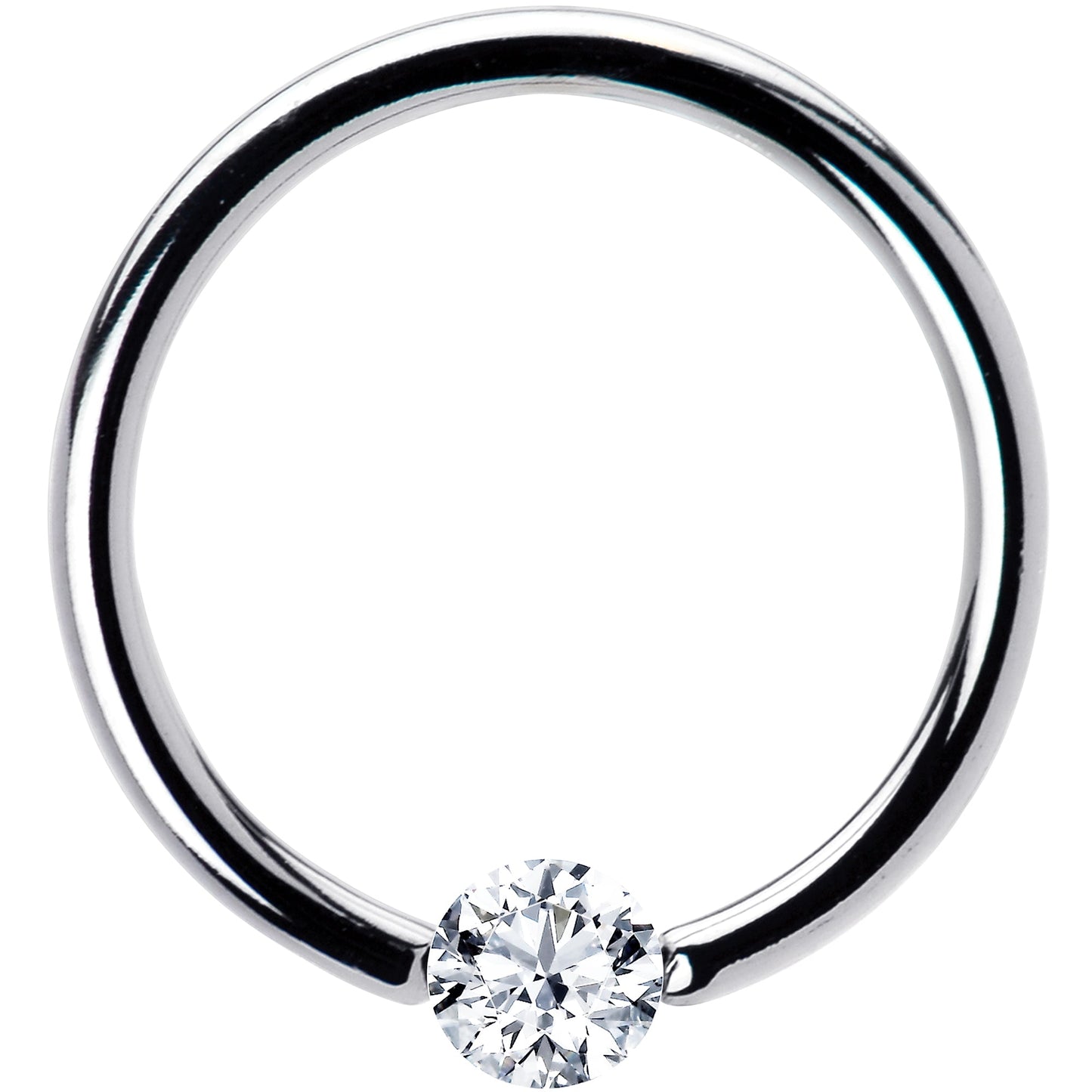 16G 3/8 Solid 14k White Gold 3mm Clear Cubic Zirconia Tension Captive Ring