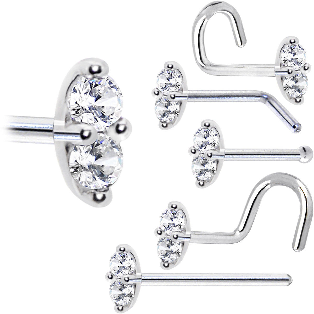 14k White Gold Clear 1.5mm CZ Marquise Nose Ring