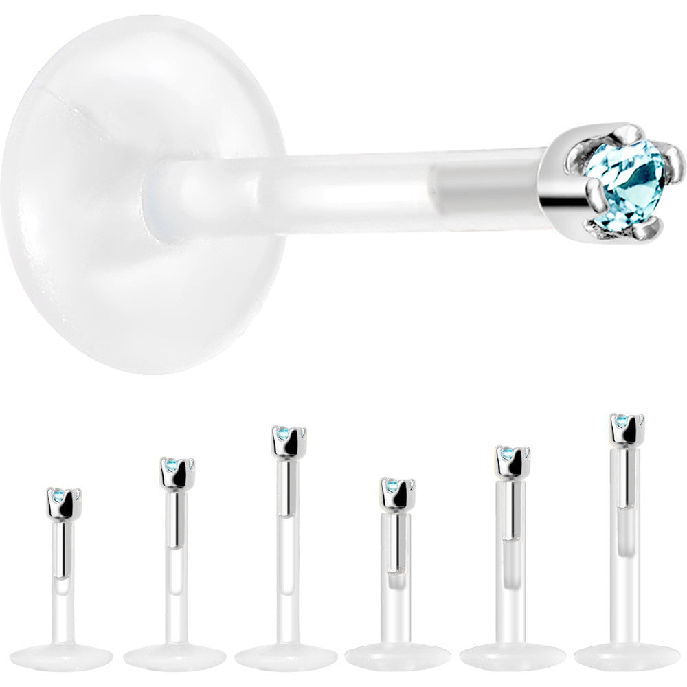 Solid 14K White Gold March 1.5mm CZ Bioplast Push in Labret Monroe