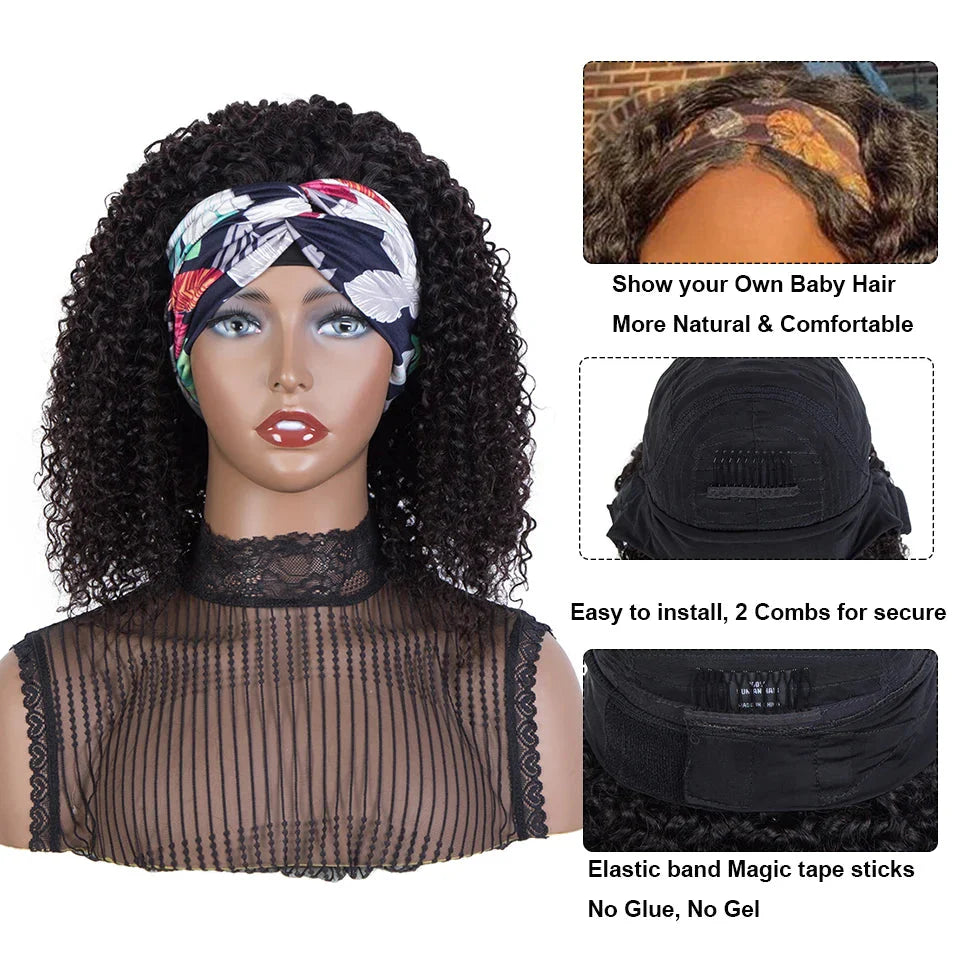 Brazilian Curly Headband Wig | Glueless Jerry Curl Remy Human Hair (Full Machine Made, Beginner Friendly)
