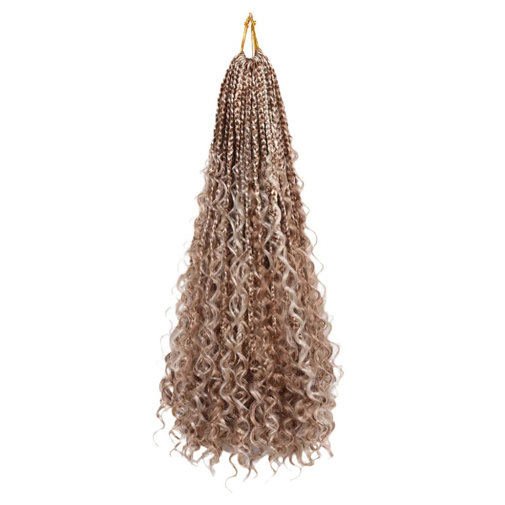 Goddess Box Braids Crochet Hair | Curly Ends | Bohemian Ombre | 14"-20" | Synthetic Braiding Hair