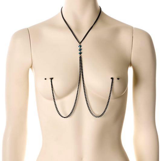 Gothic Black Necklace to Nipple Chain Created with Crystals