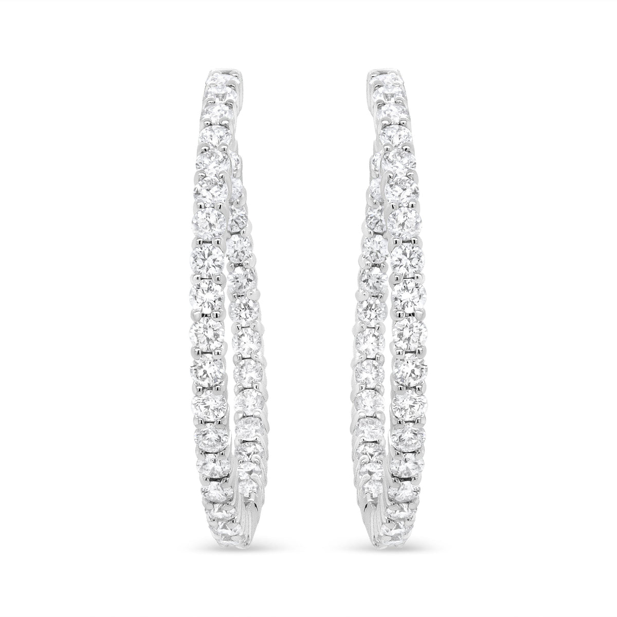18K White Gold 3 5/8 Cttw Round Diamond Curved Inside-Outside Hoop Earrings (F-G Color, VS1-VS2 Clarity)