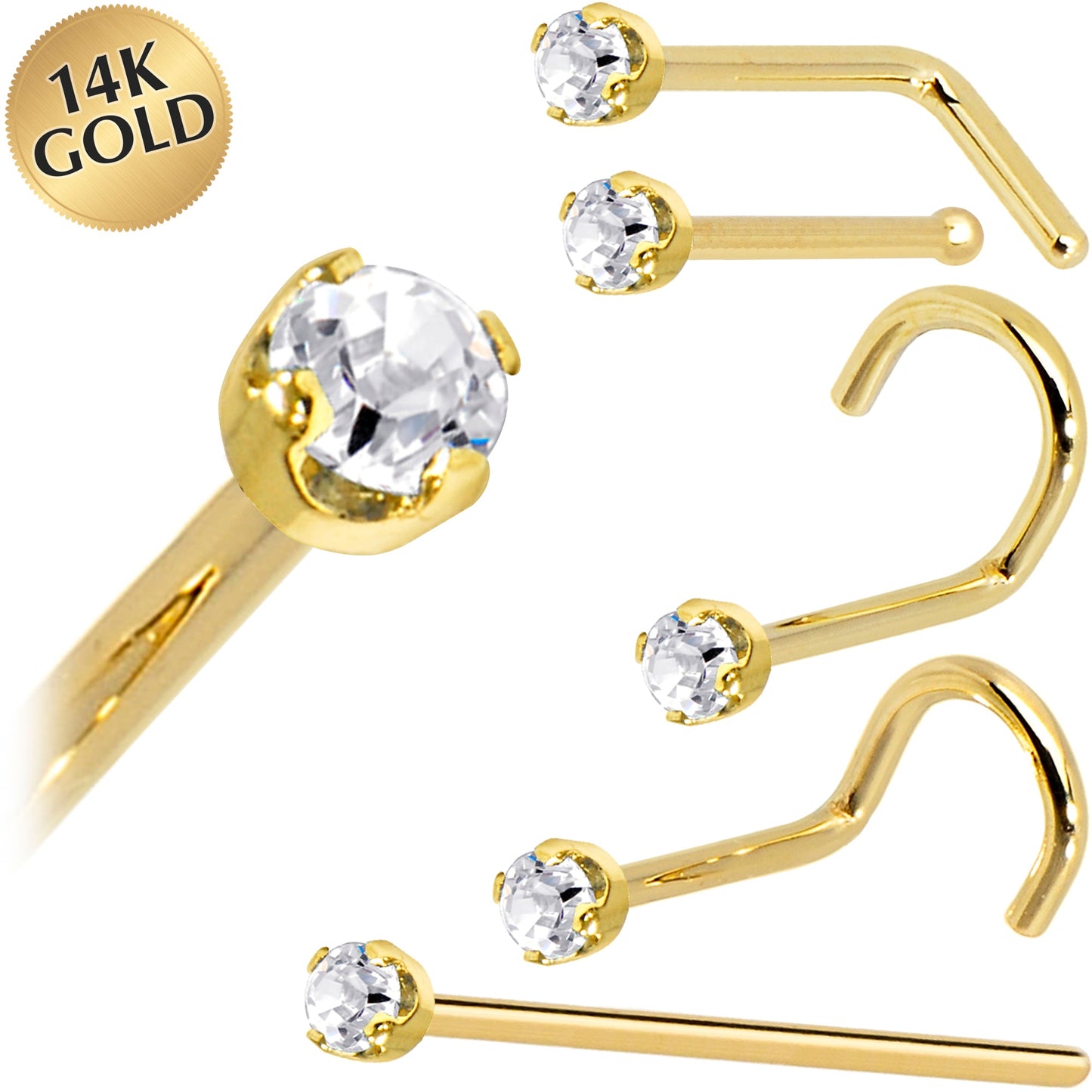 Solid 14K Yellow Gold 2mm Genuine Diamond Nose Ring