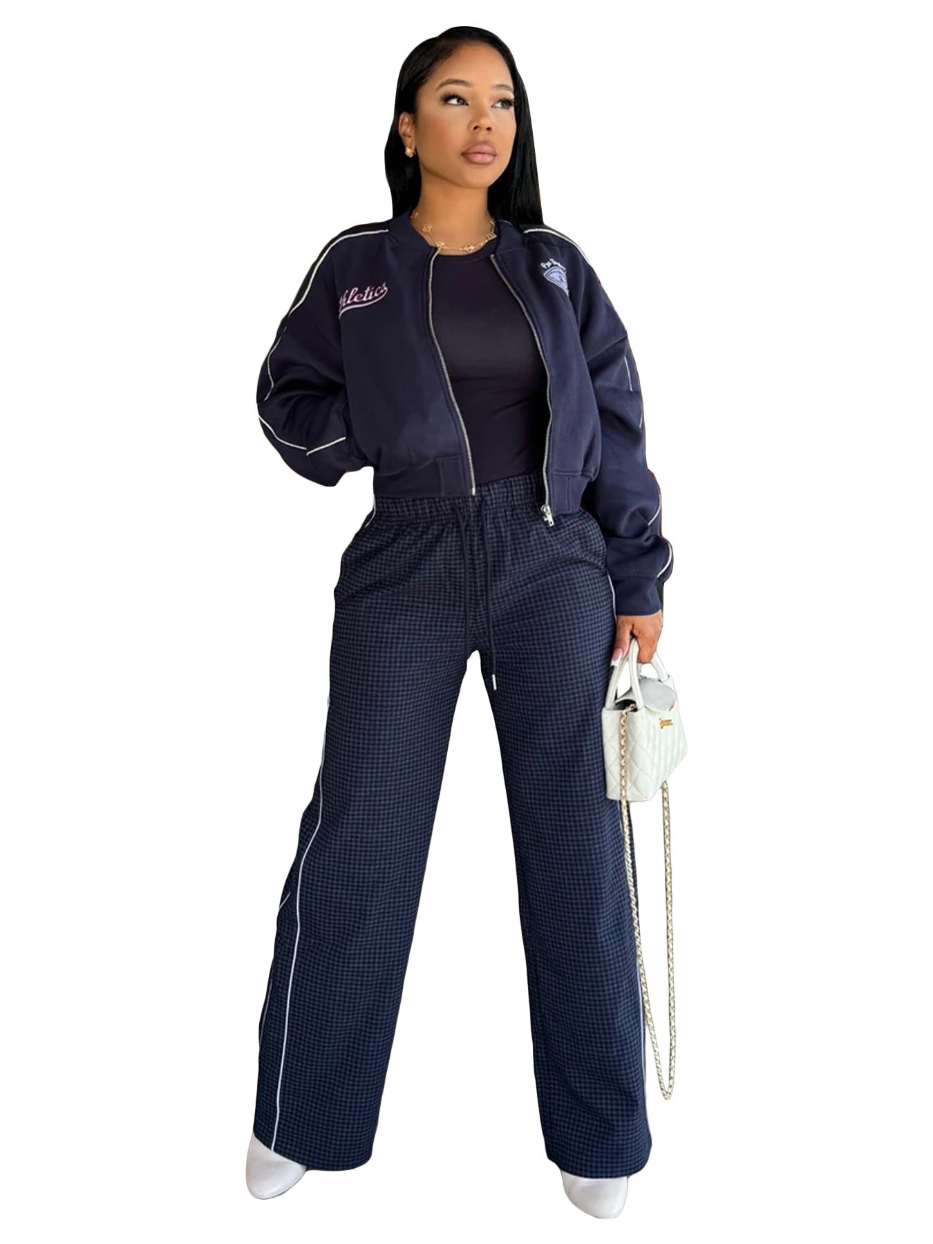 Women Wear Brushed Hoody Casual Sports Zipper Embroidered Varsity Jacket Coat for Women