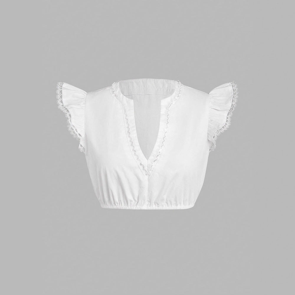 Beer Festival Ballet Ruffled Short Sleeves Lace Top