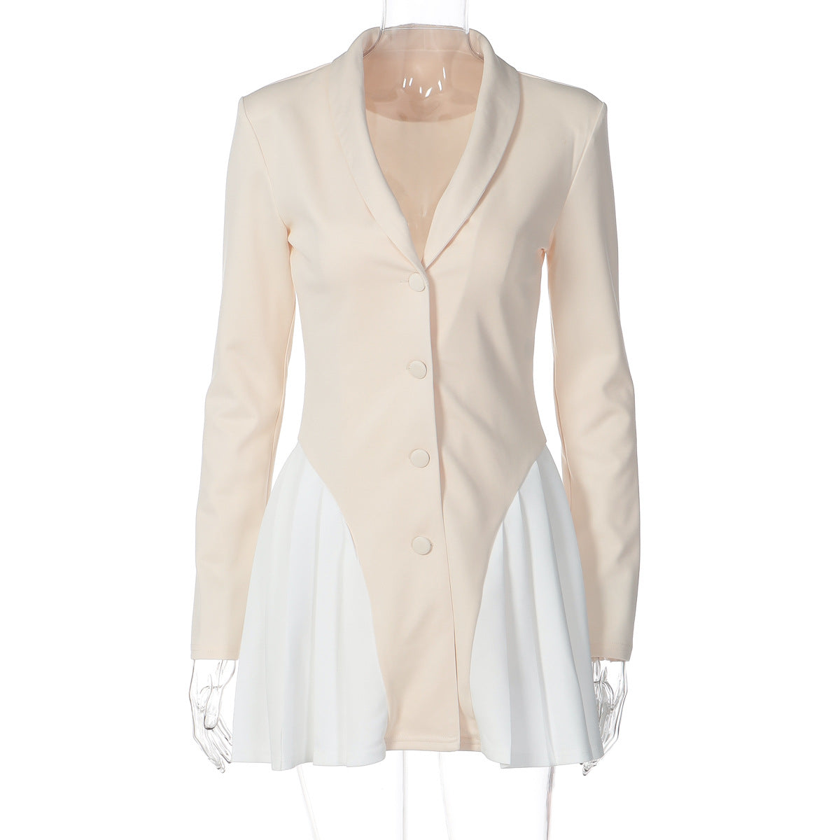 Women Clothing Autumn V neck Button Contrast Color Short Slim Fit Long-Sleeved Dress for Women