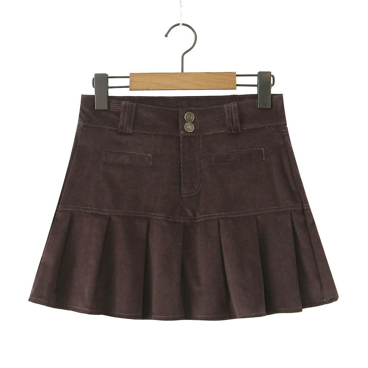 Corduroy Skirt for Women Summer Sexy Anti Exposure High Waist Sheath A line Pleated Skirt