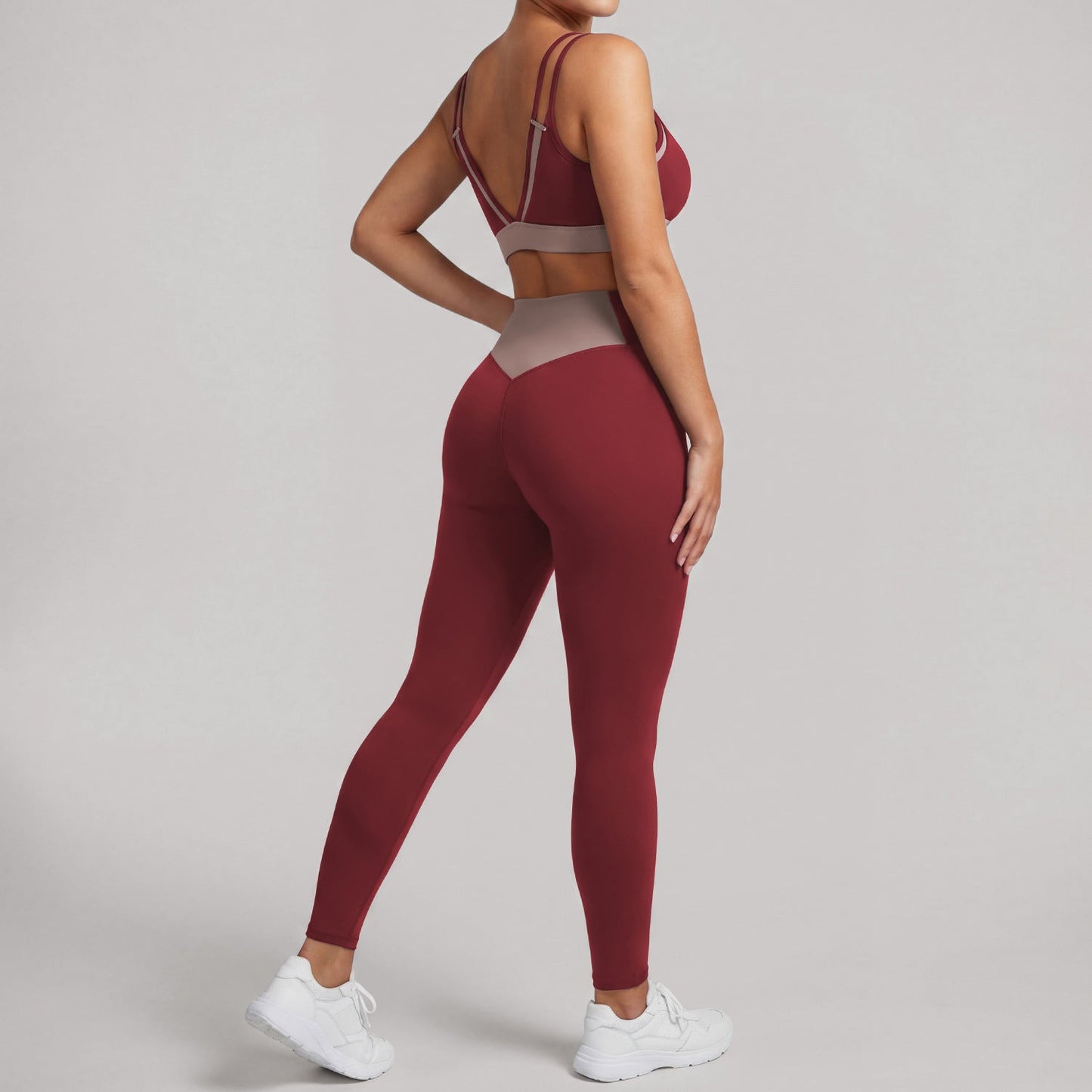 Summer Yoga Women Color Matching Thin Strappy Bra Beauty Back Pilates Training Fitness Sports Tights Two Piece Sets
