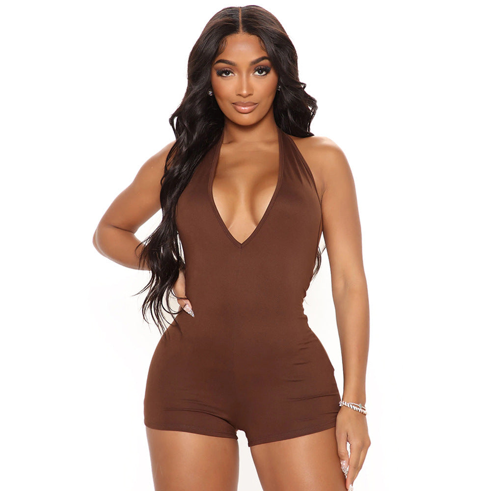 Summer Women Clothing Sexy V neck Tight Halter Backless Jumpsuit