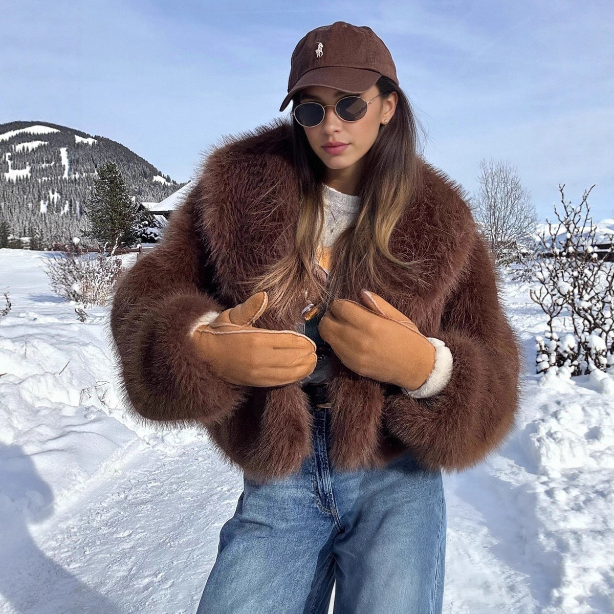 Autumn Winter Women Clothing Idle Collared Thickening Faux Fur Effect Plush Environmental Protection Fur Overcoat Coat