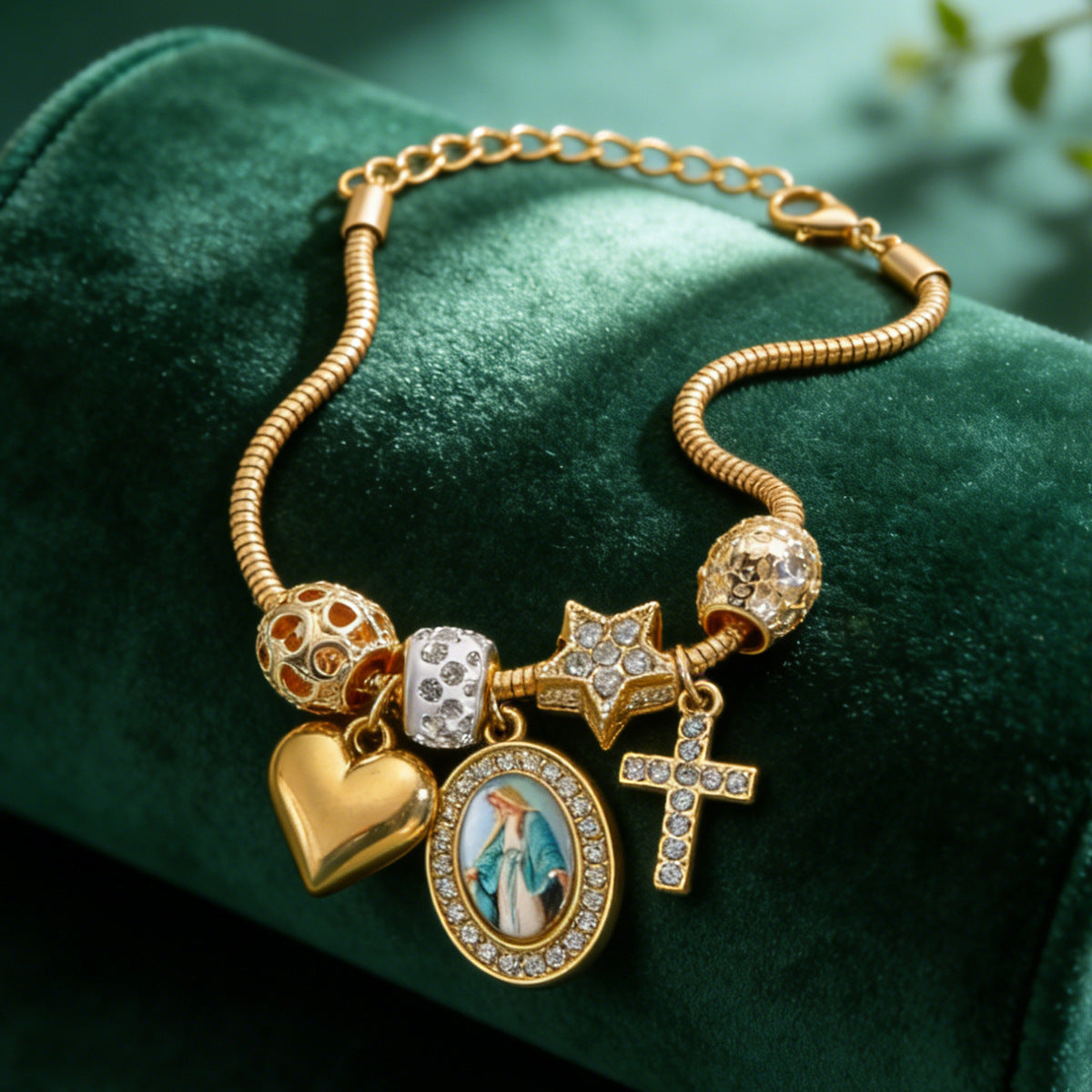 DIY Beaded Bracelet Multi-Element Copper Alloy Rhinestone Heart Cross Bracelet