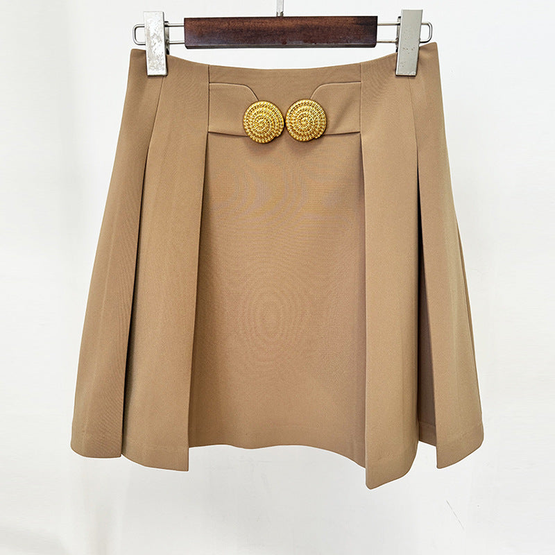 Large Metal Buckle Decorative Pleated Mini Skirt