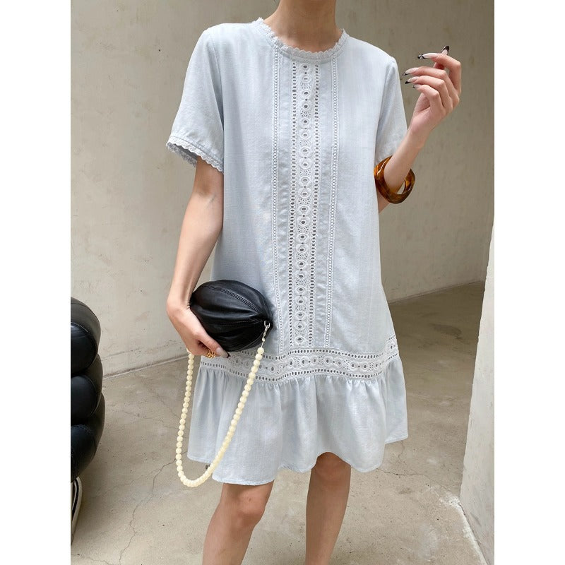 Sinan First Love Atmosphere Tencel Lyocell Hollow Out Cutout Lace Embroidery French Dress Small