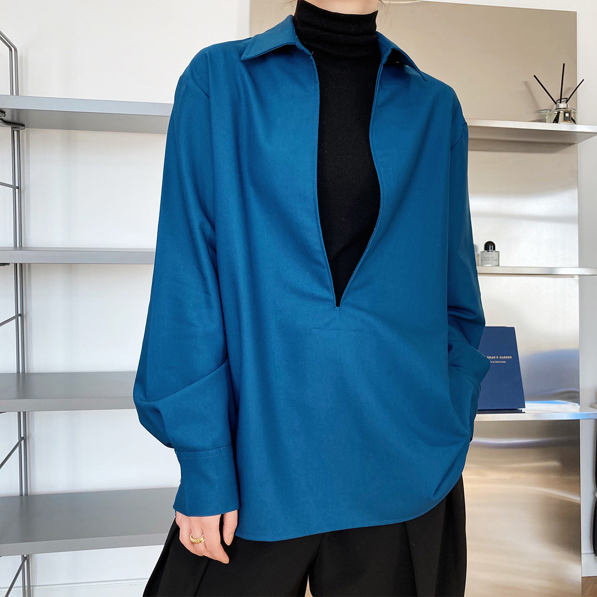Autumn Young Long Sleeve V-neck Shirt Women Fashionable Outerwear Bandage Top
