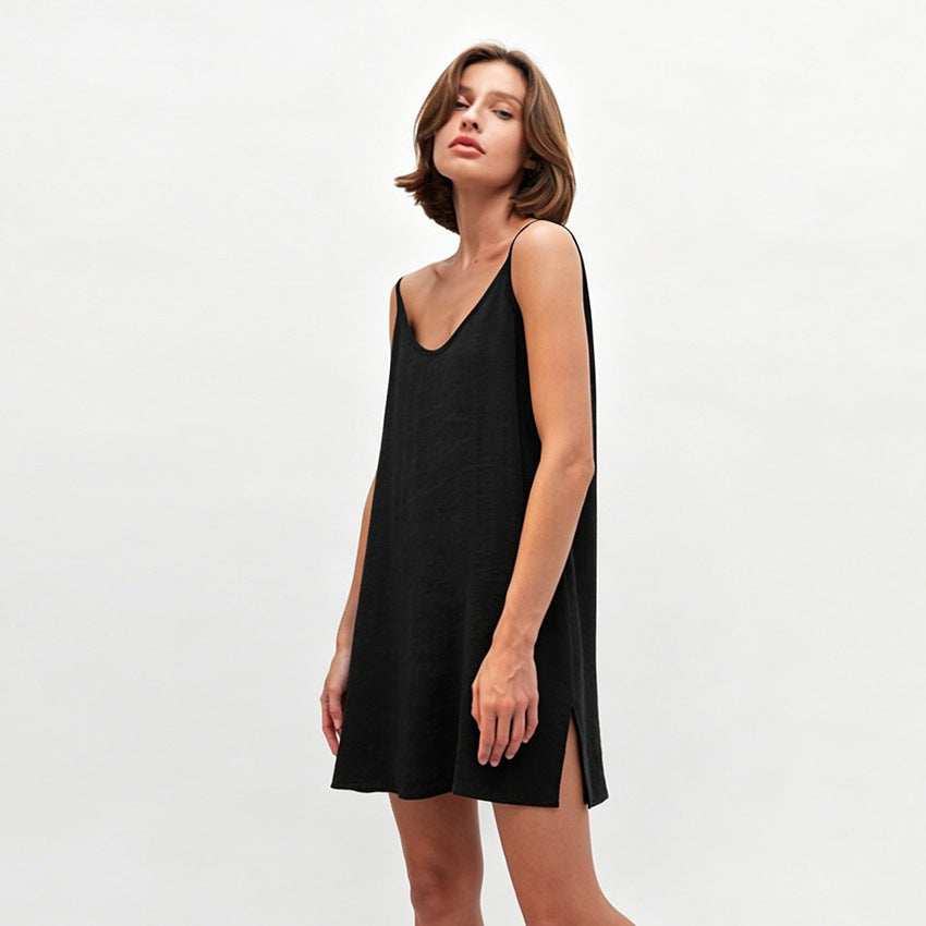Solid Color Strap Backless Nightdress Soft Skin Friendly Comfortable Pajamas Ladies Homewear