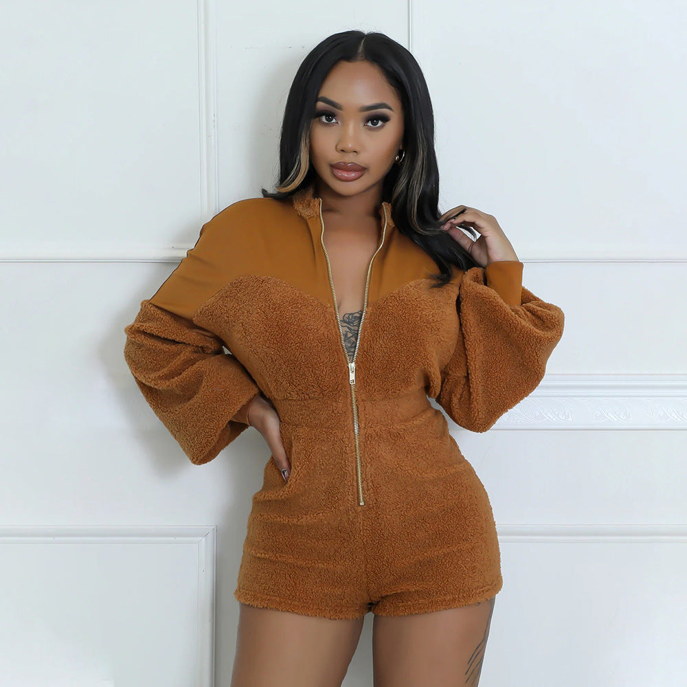 Women Long Sleeve Zipper Romper Slim Fit