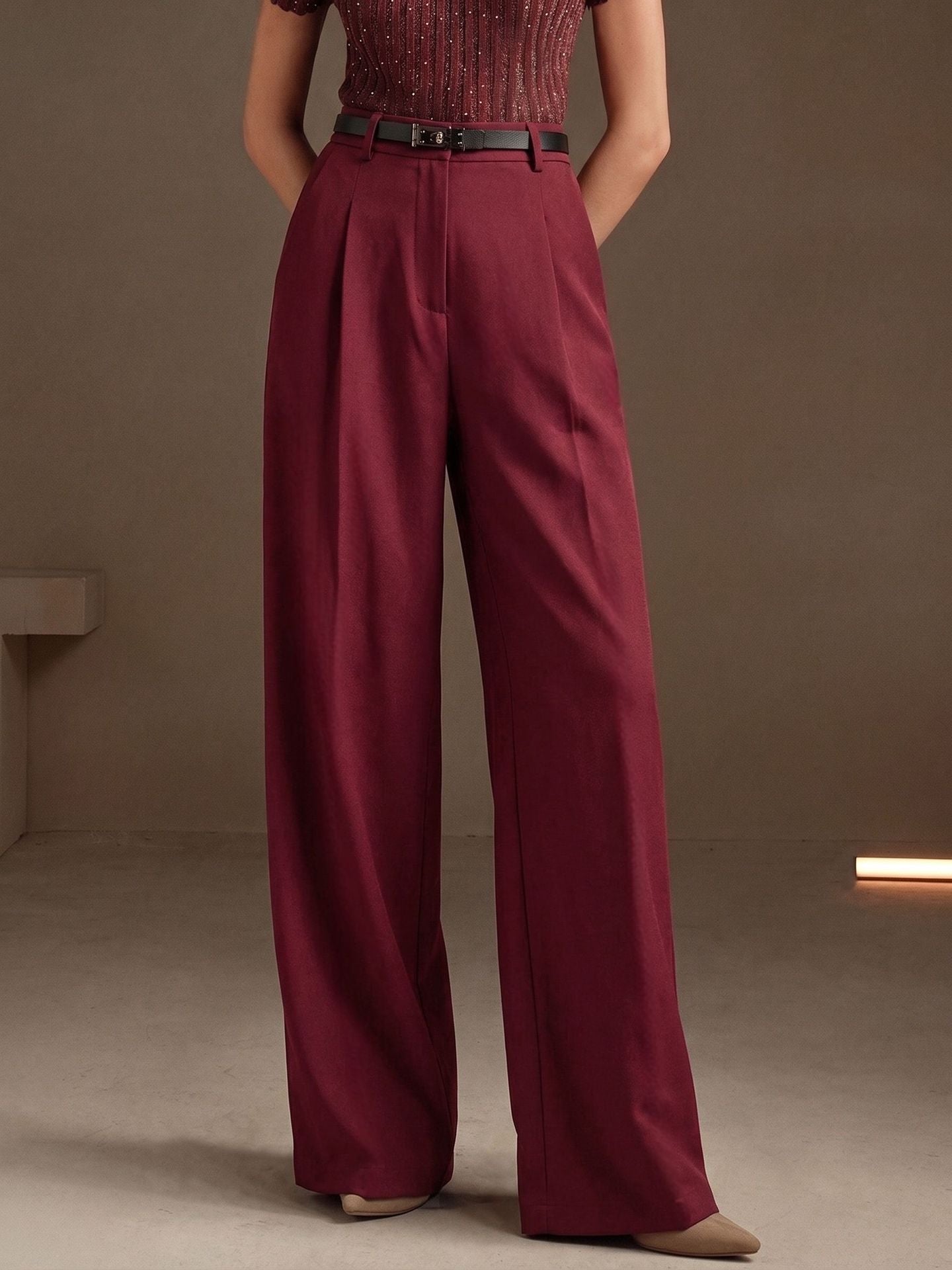 Summer Office Straight Old Money High Waist Drooping Casual Work Pant High Sense Wide Leg Slimming Women Pants(No Belt)