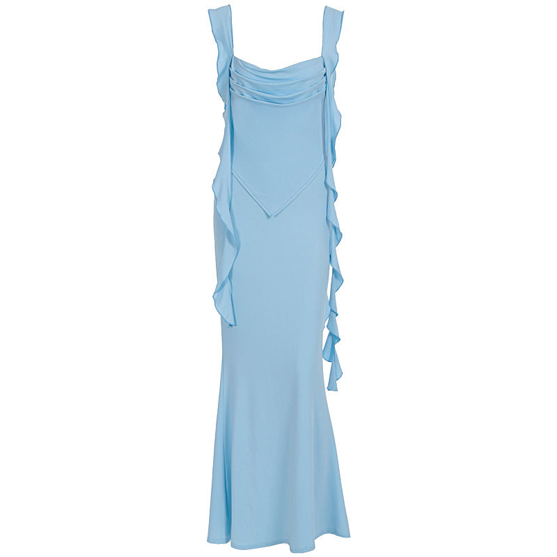 Women Clothing Summer Internet Famous Sexy Suspenders Tube Top Ruffled Ribbon Dress