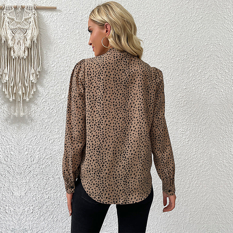Autumn Women Clothing Long Sleeve Leopard-Print Shirt Women