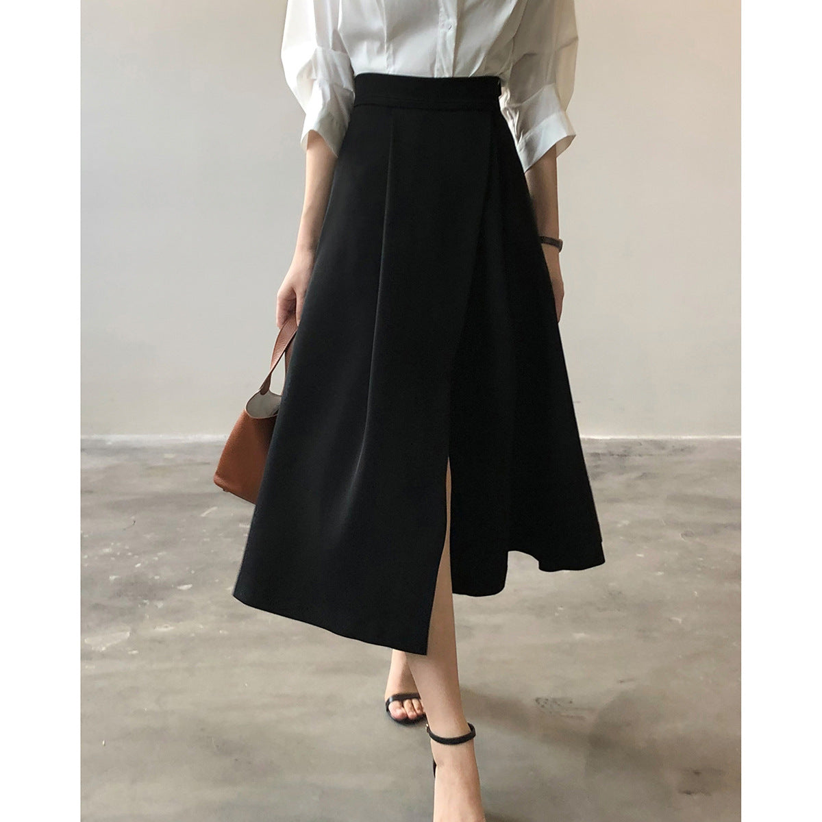 Elegant Elegant High Waist Skirt for Women Spring Office Slit A line Midi Skirt for Women