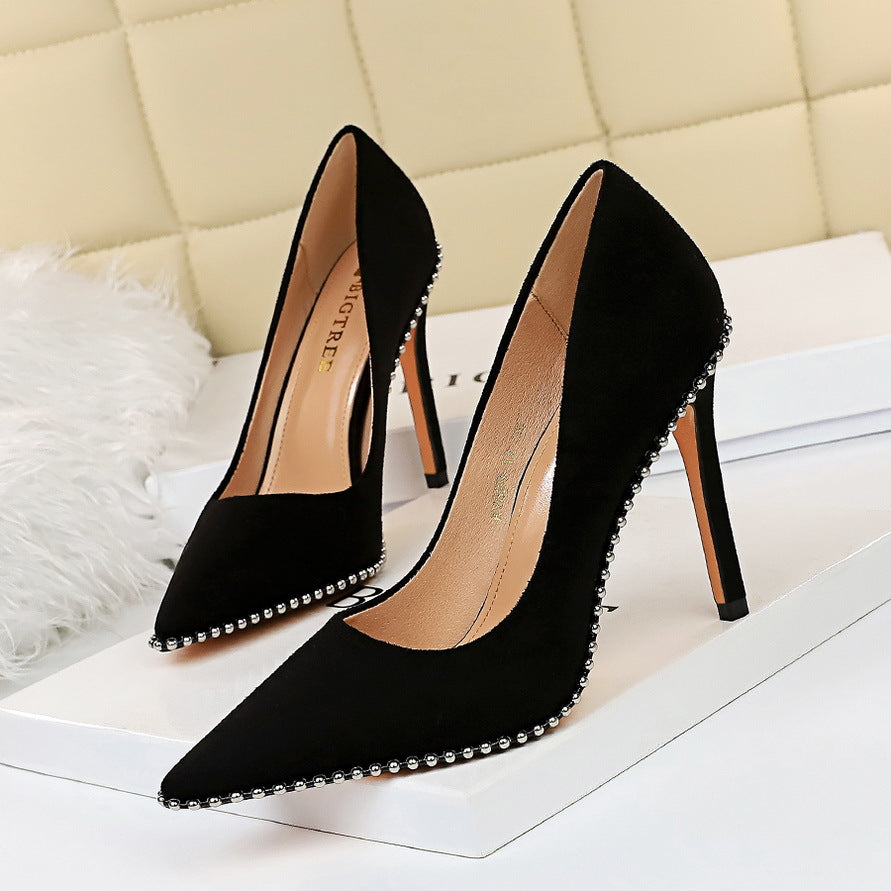 Sexy Nightclubs Thinner Super High Heel Stiletto Suede Shallow Mouth Metal Chain Pointed Toe Women Shoes