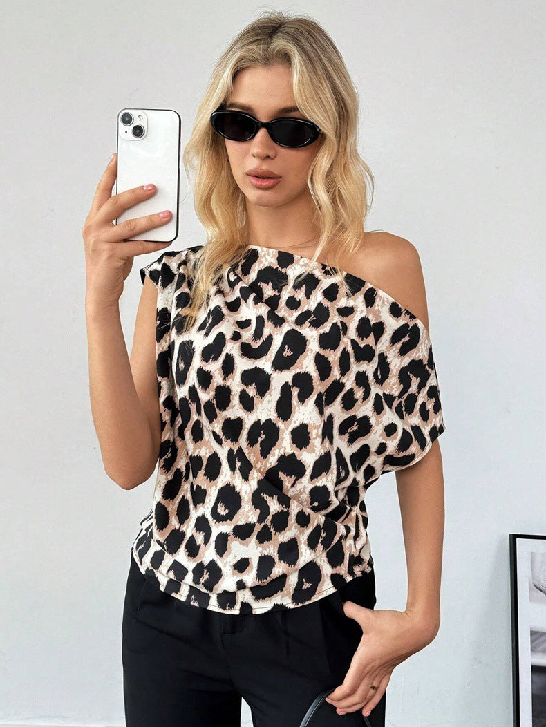 Women Satin Shirt Sexy Leopard Print Top Summer Satin Shirt