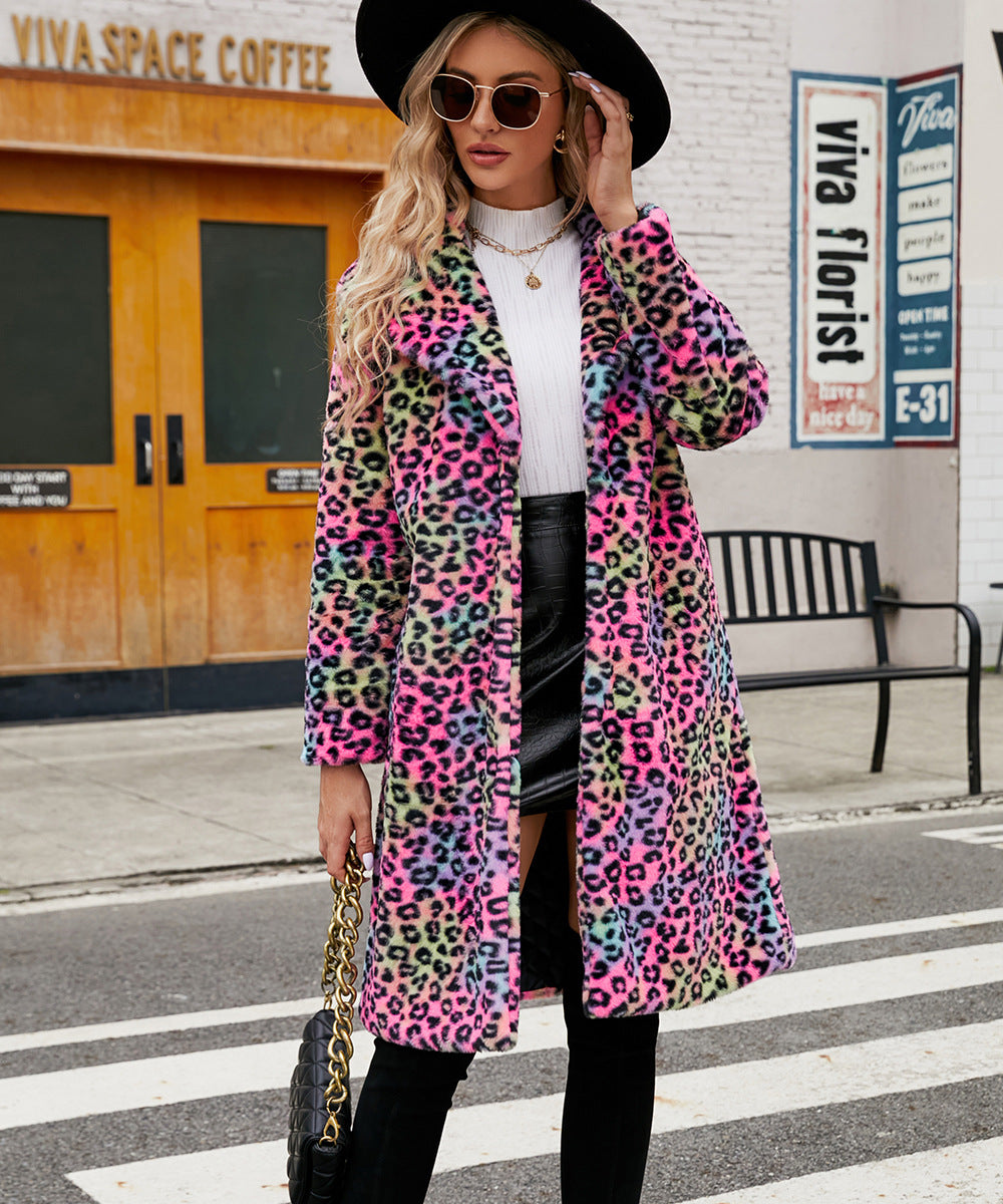 Casual Square Collar Faux Fur Overcoat Plush Long Coat Autumn Winter Overcoat