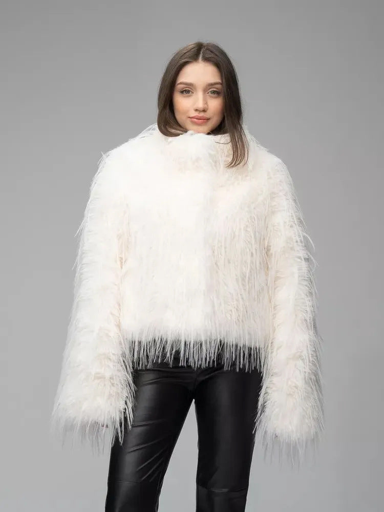 Thick Plush Warm Faux Fur Women Coat Artificial Fur Two Color Women Clothing