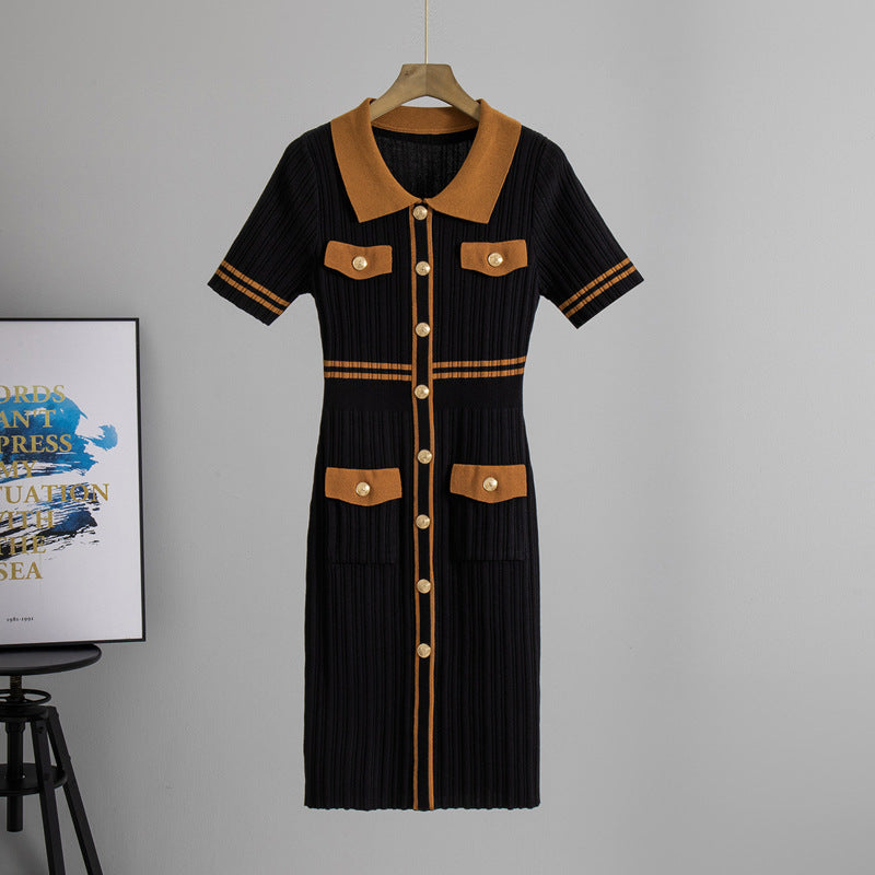Adult Lady like Woman Slim Fit Slimming Knitted Hip Dress Summer Long Office Short Sleeve Dress