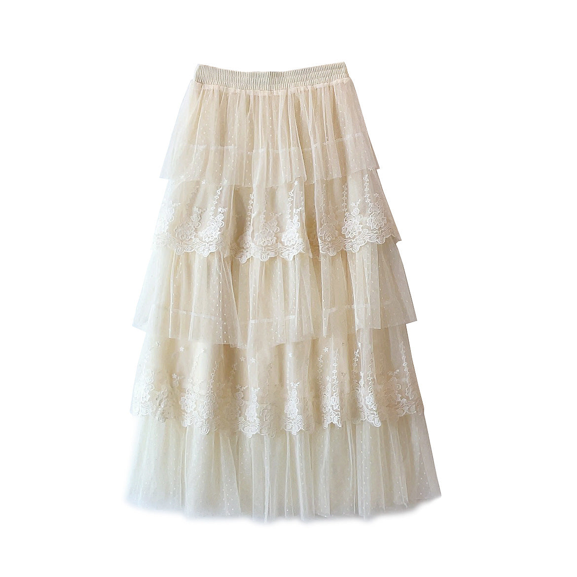 French Lace Stitching Polka Dot Super Fairy Yarn Skirt Autumn Winter with Sweater Embroidered Cake Skirt Korean Women Clothing