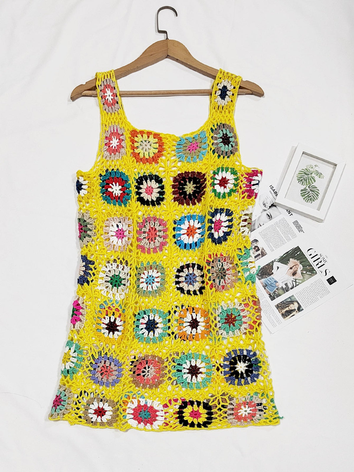 Bohemian Vacation Beach Handmade Crocheted Hollow Out Cutout out Suspender Sexy Rhombus Plaid Vest