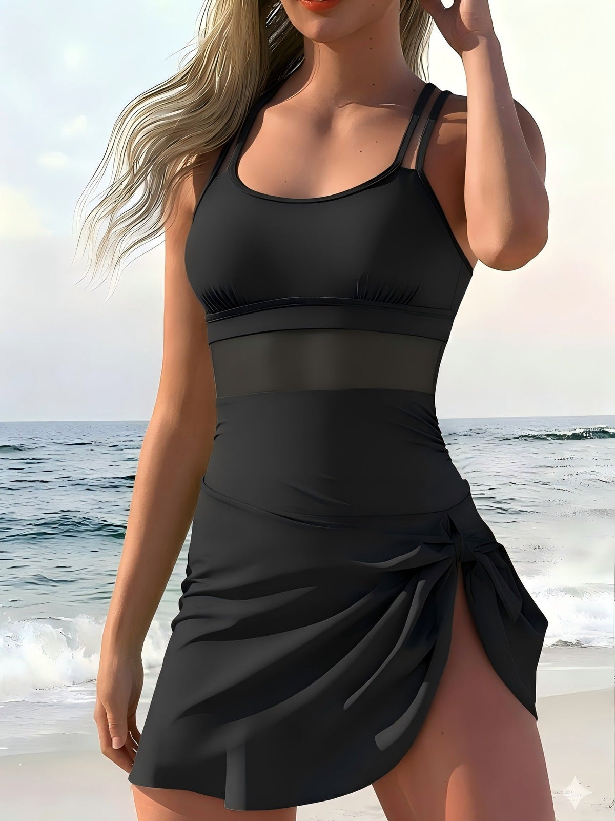 Slim Fit Mesh Panel Beach Dress Style One-Piece Swimsuit for Women