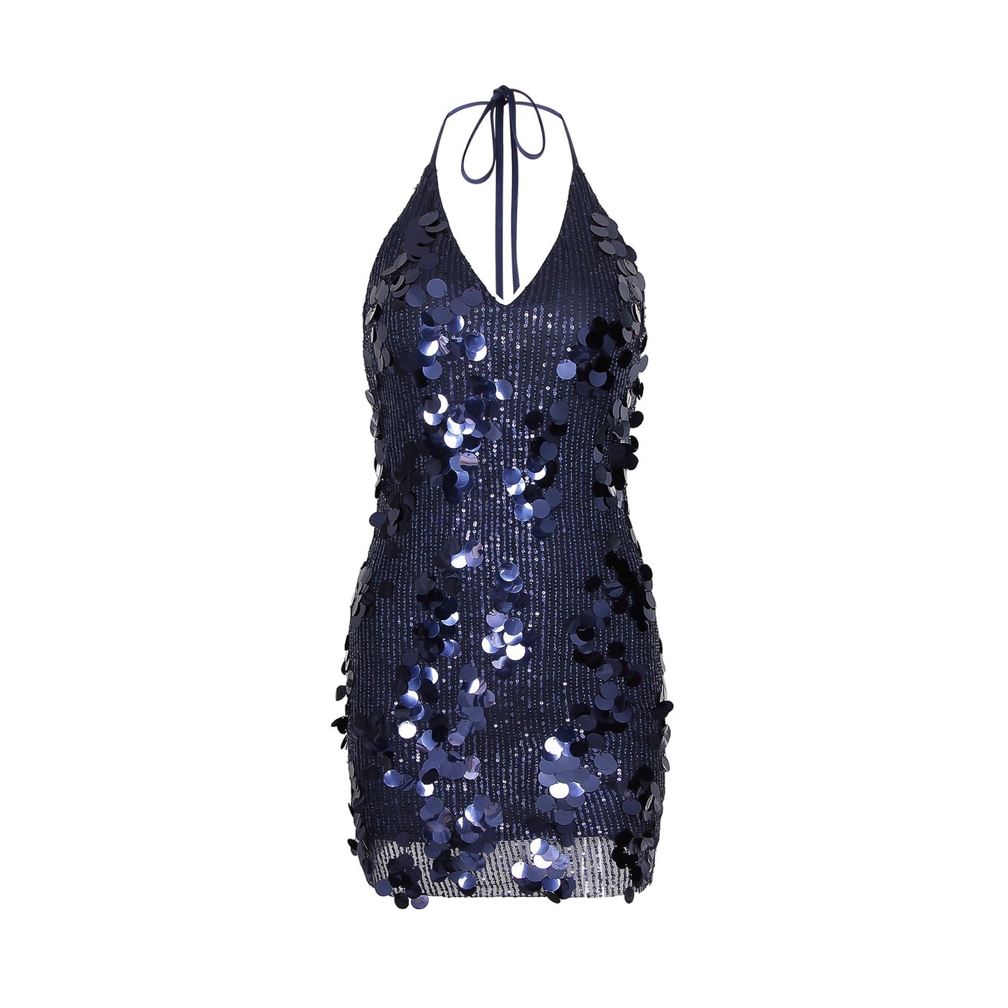 Sexy Women Wear Deep V Plunge Halter Sequ Dress Sexy Nightclub Party Backless Skinny Hip Dress