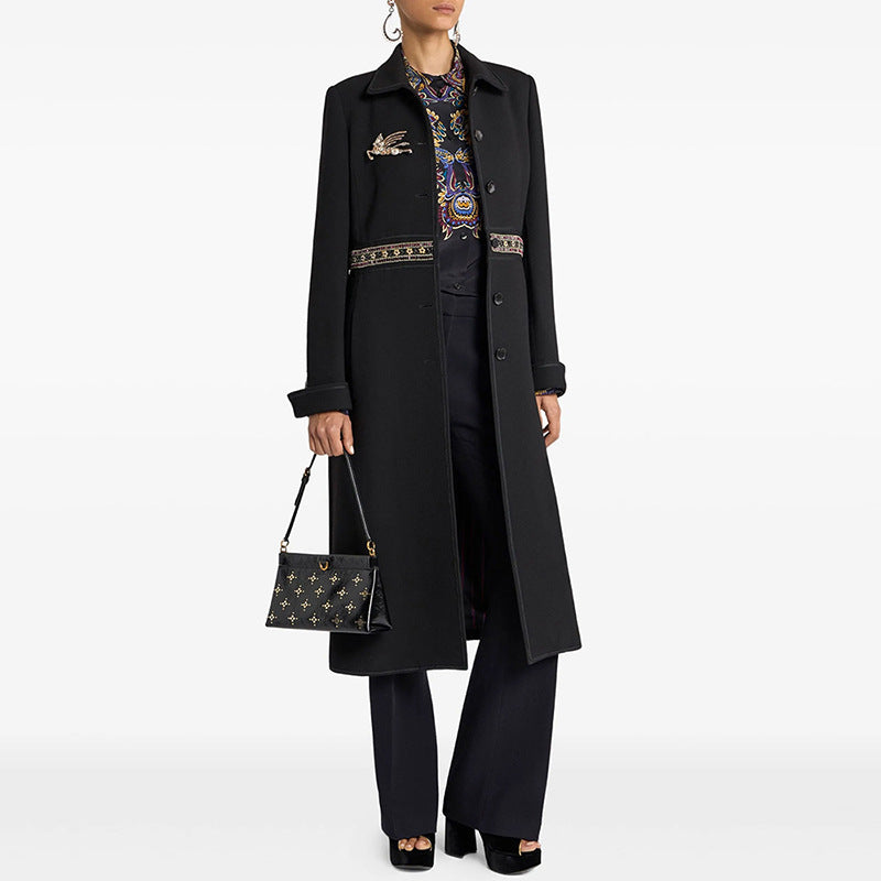 Autumn Winter Star Heavy Industry Beads Diamond Badge Woolen Coat Woolen Coat