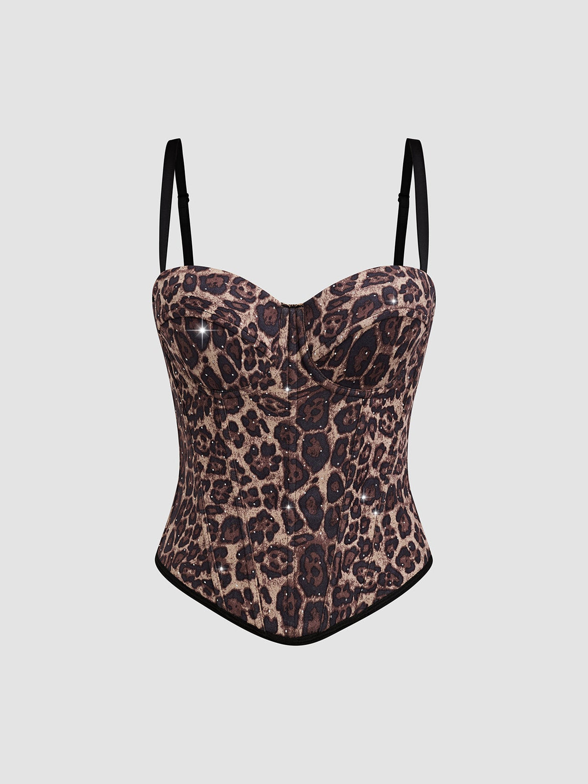 Sexy Leopard Print Camisole Women Long Stretch Body Shaping Boning Corset Corset Rhinestone Top