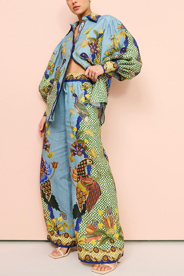 Autumn Personalized Printed Puff Sleeve Holiday Lace Two Piece Suit for Women Amplified craft