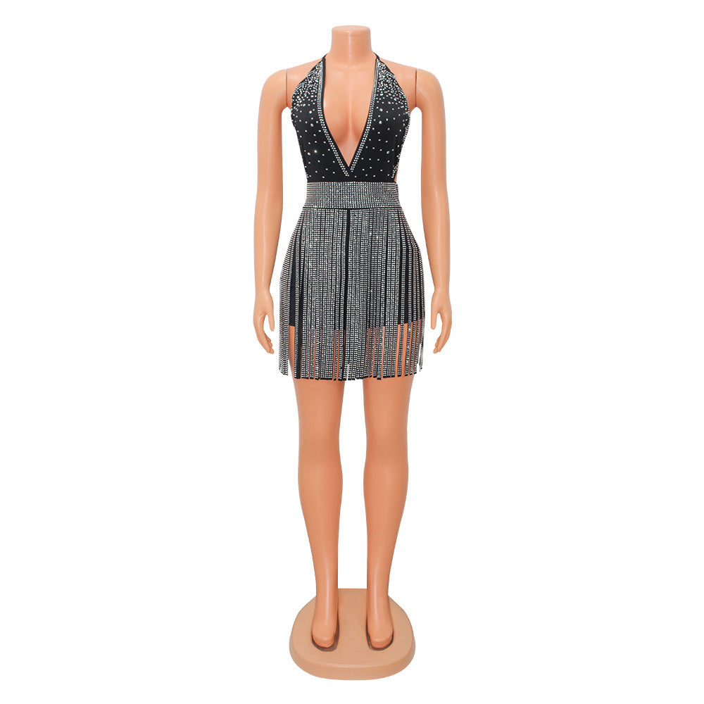 Summer Women Clothing Sexy Lace-up Nightclub Rhinestone Dress for Women